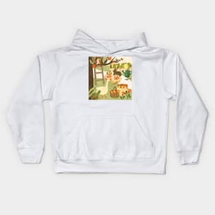 Farm illustration with bunny and goose Kids Hoodie